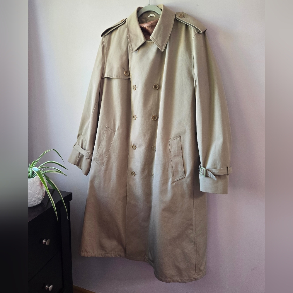 Vintage Oleg Cassini Double Breasted Trench Coat with Faux Fur Liner - Tan - 44L